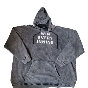 Baseballism Hoodie Mens 3XL Win Every Inning Gray Acid Wash Pullover Sweatshirt